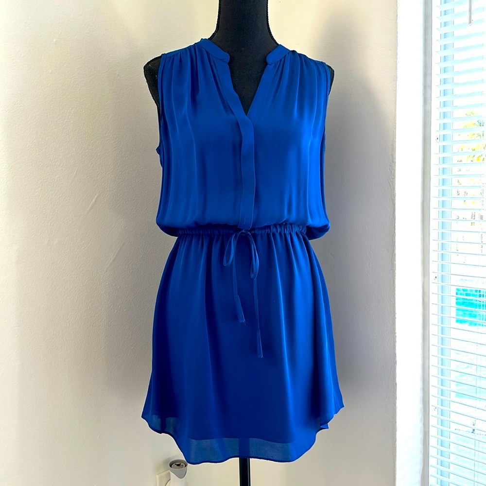 Aritzia Babaton 100% Silk Button Front Tie Sleeveless Mini Dress in Royal Blue